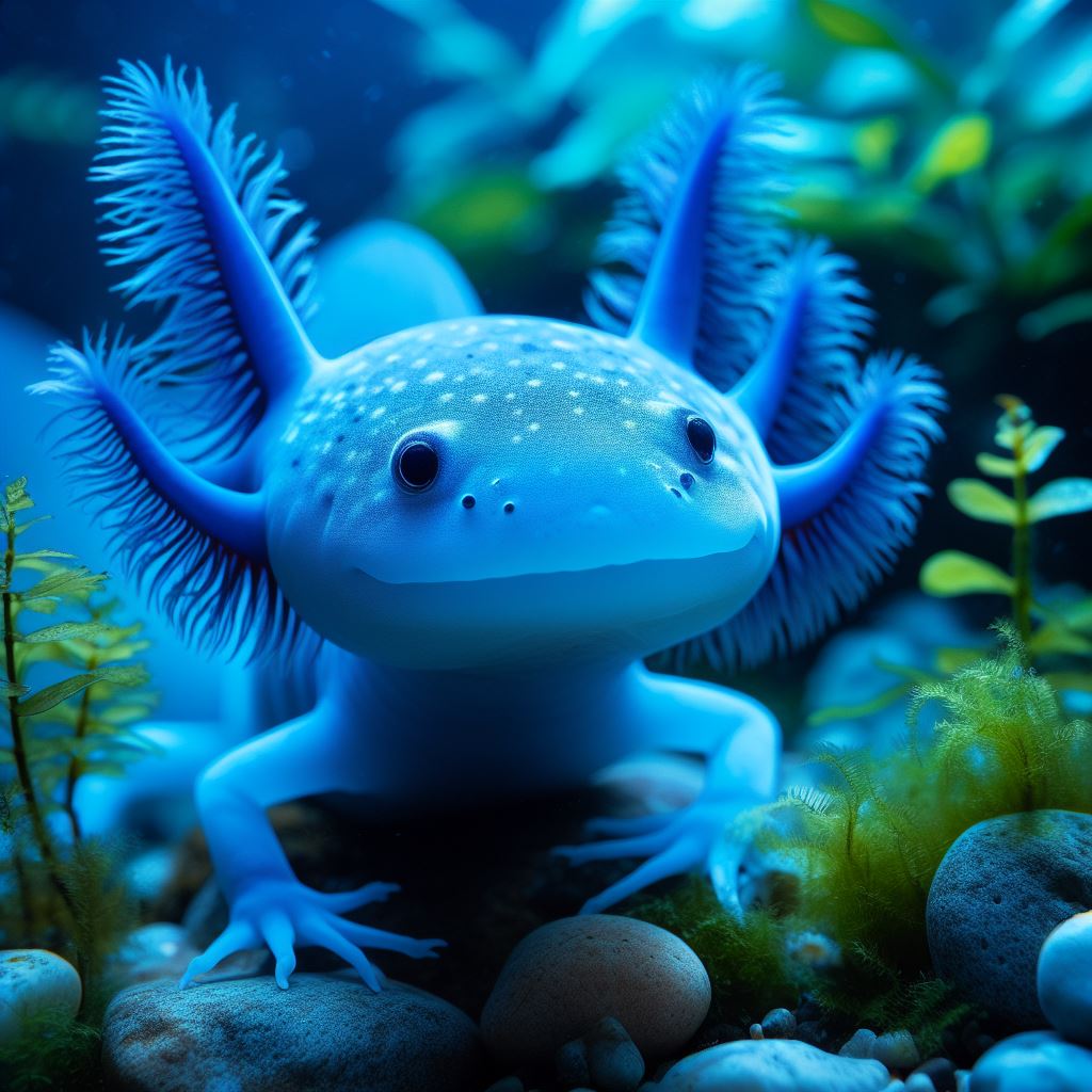 Blue Axolotl in water