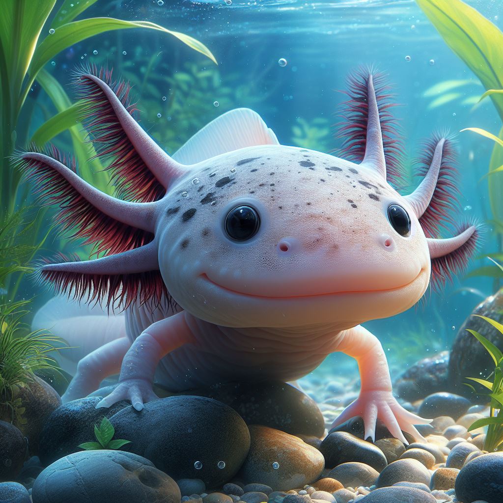 Axolotl with damaged gills