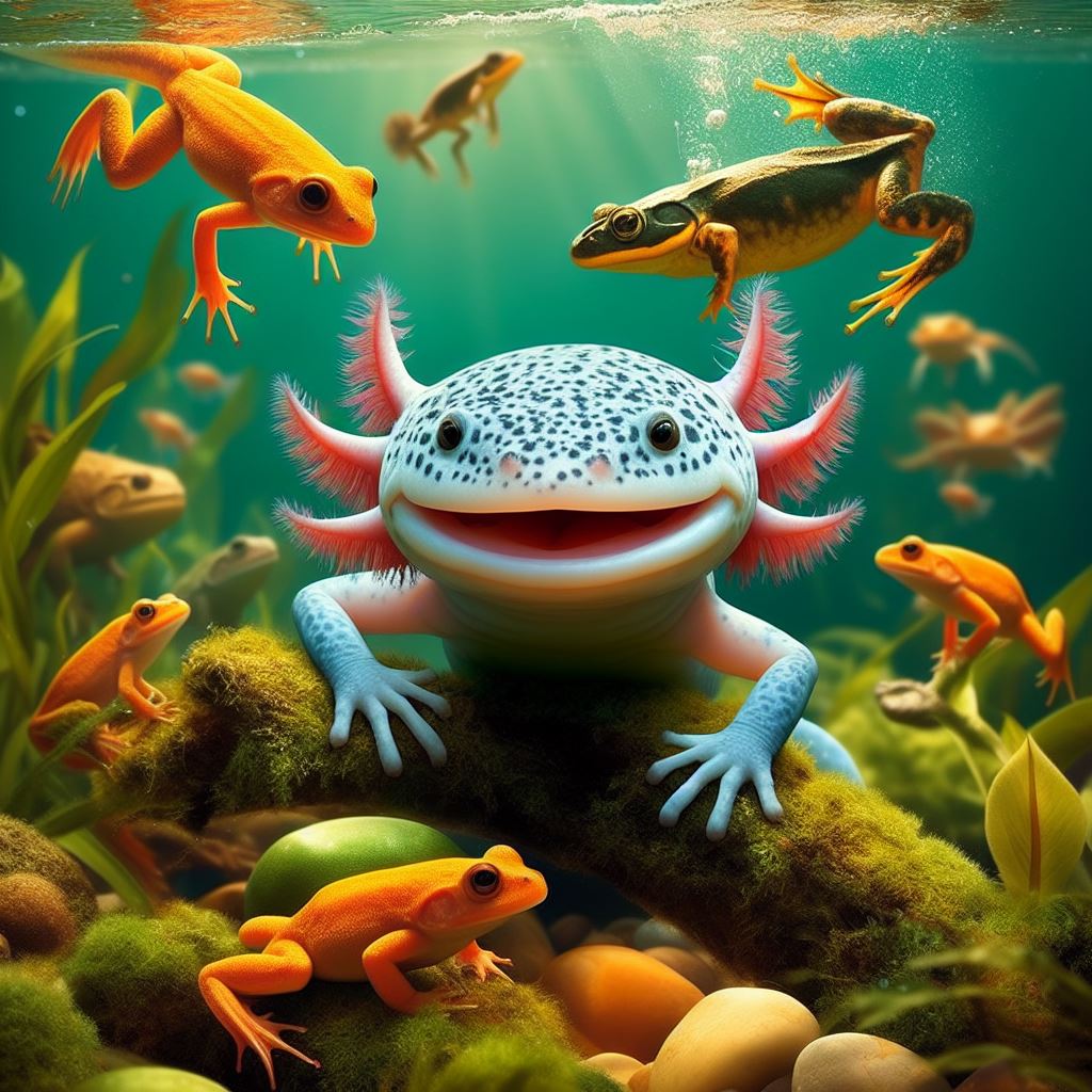 Temperature and water considerations for axolotls and frogs