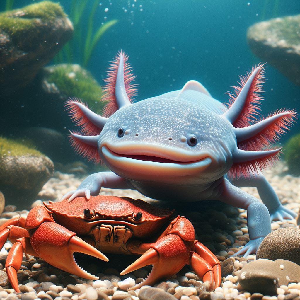 Axolotls can't live with Crabs