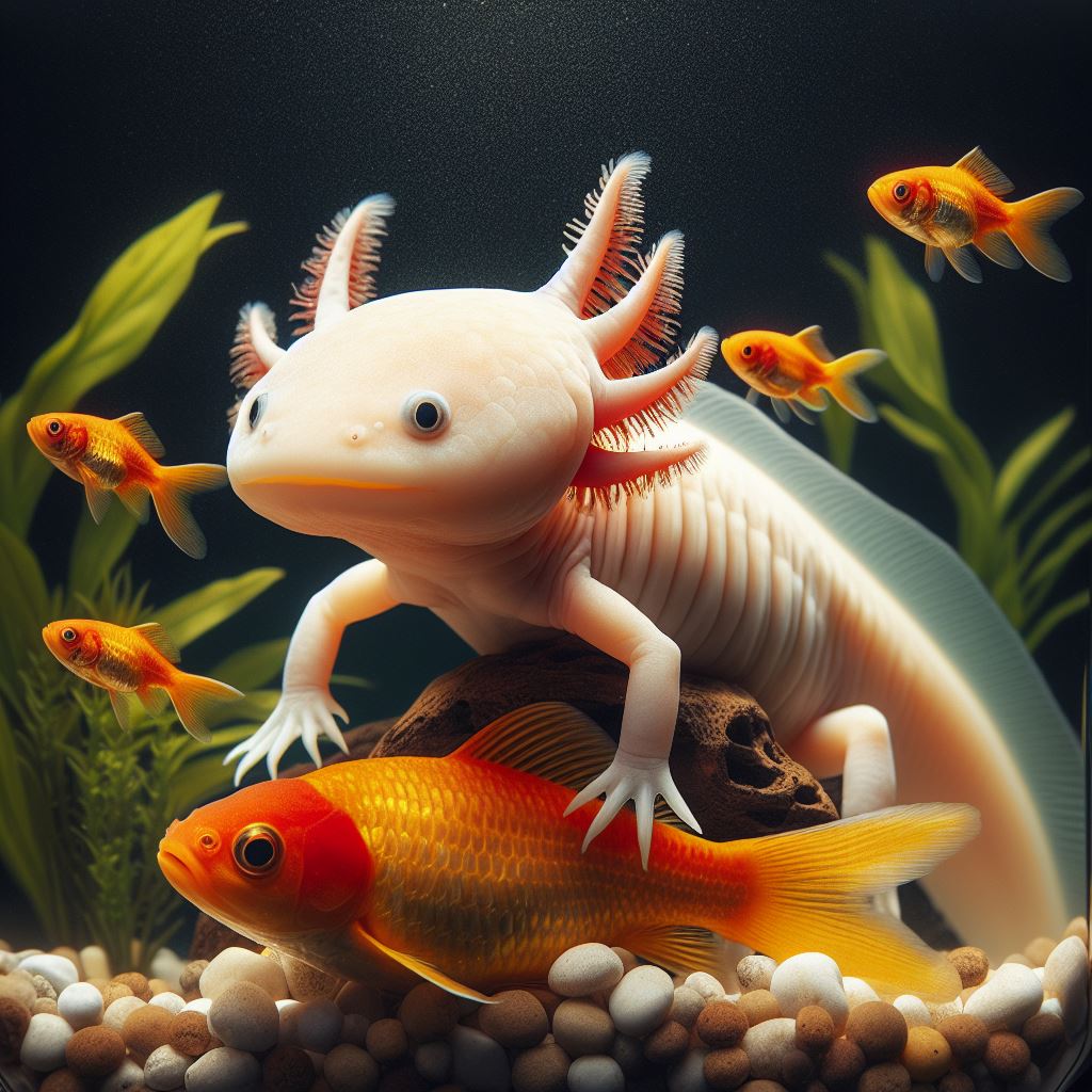 Axolotls can live with goldfish