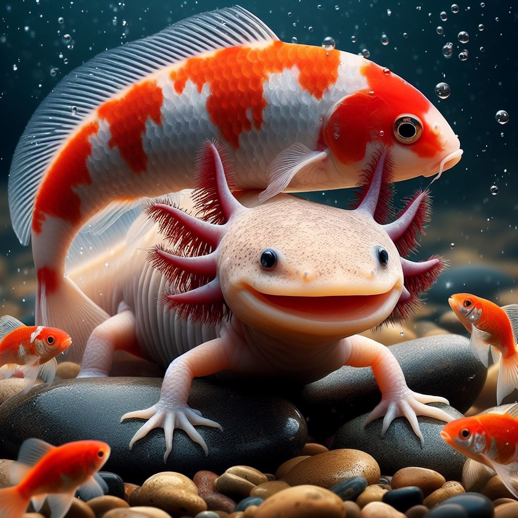 Axolotls can live with Koi fish