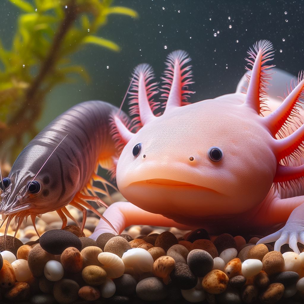 Temperature and water consideration for axolotls and shrimp