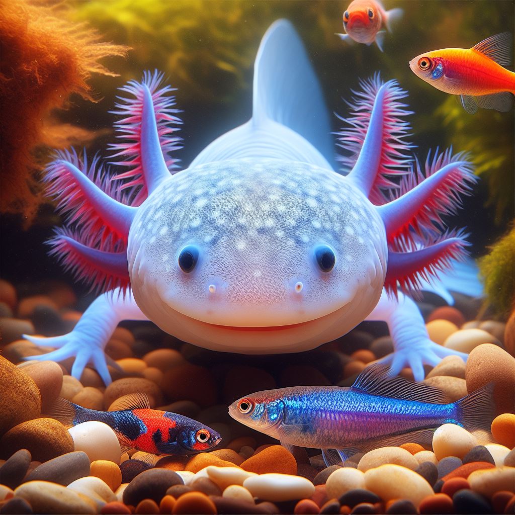 Axolotls can live with Neon tetras