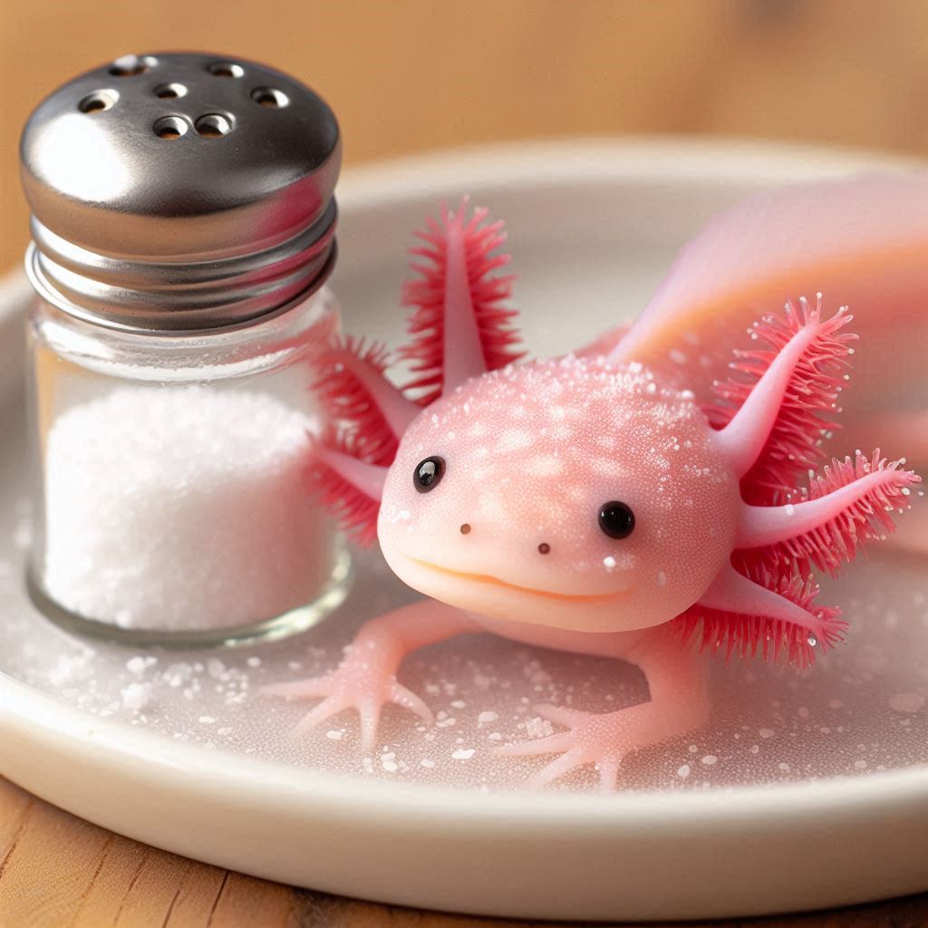 Axolotl taking salt bath